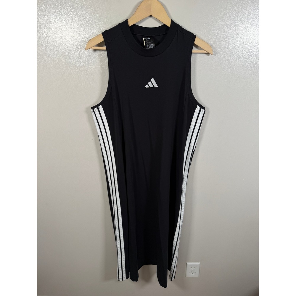 Adidas Essentials 3-Stripes Racerback Midi Dress 1X Black 3-Stripes Sleeveless